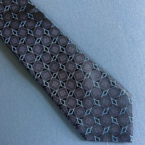 Canali tie geometric gray blue thick‎ silk Italy diamond outer space 3-d stars - Picture 1 of 9